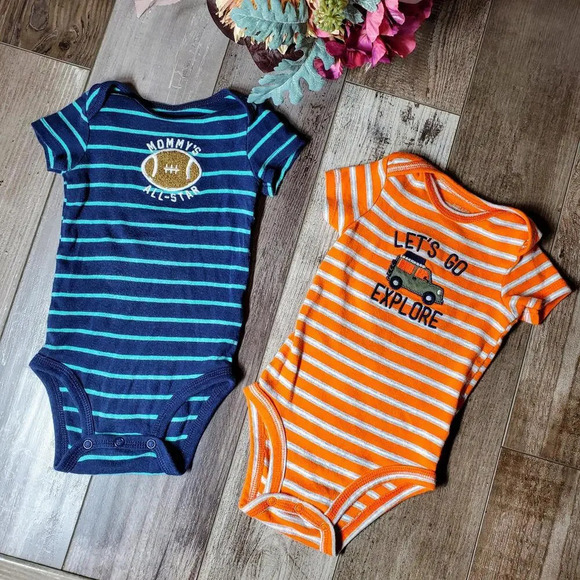 Carter's Baby Boy 6m 6 months Cotton Striped Bodysuit Bundle Orange Blue NWOT - Picture 3 of 12